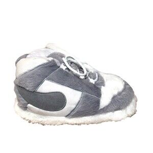 Men’s Gray White Faux Fur Bootie Sneaker Slippers Lace Up Rubber Sole OSFM NEW